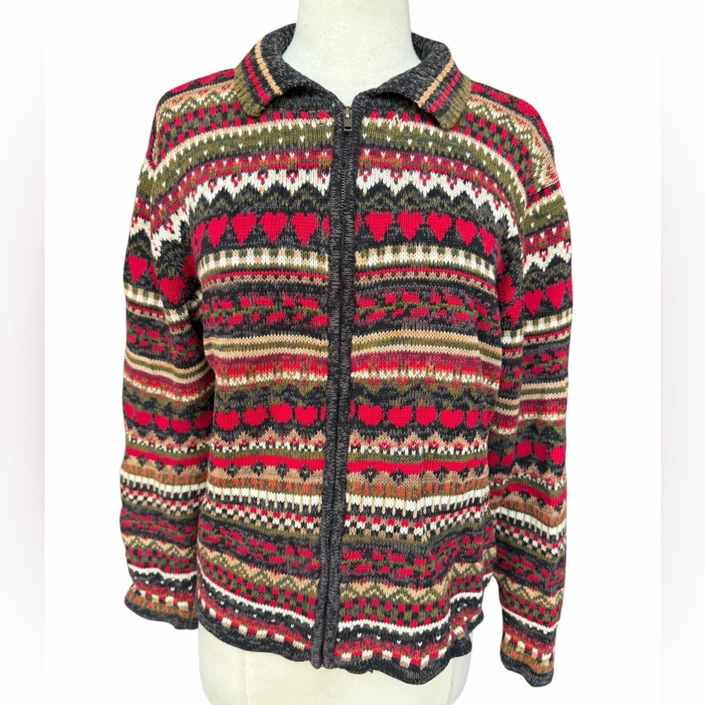 1990s/Y2K Heirloom Collectibles Oversized Ramie/Cotton Full Zip Fair Isle Patter